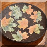 P06. Signed studio pottery bowl with leaf decoration. 15”w - $36 